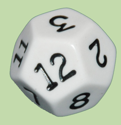 12er-Würfel - Zahlen 1 bis 12 (weiß)